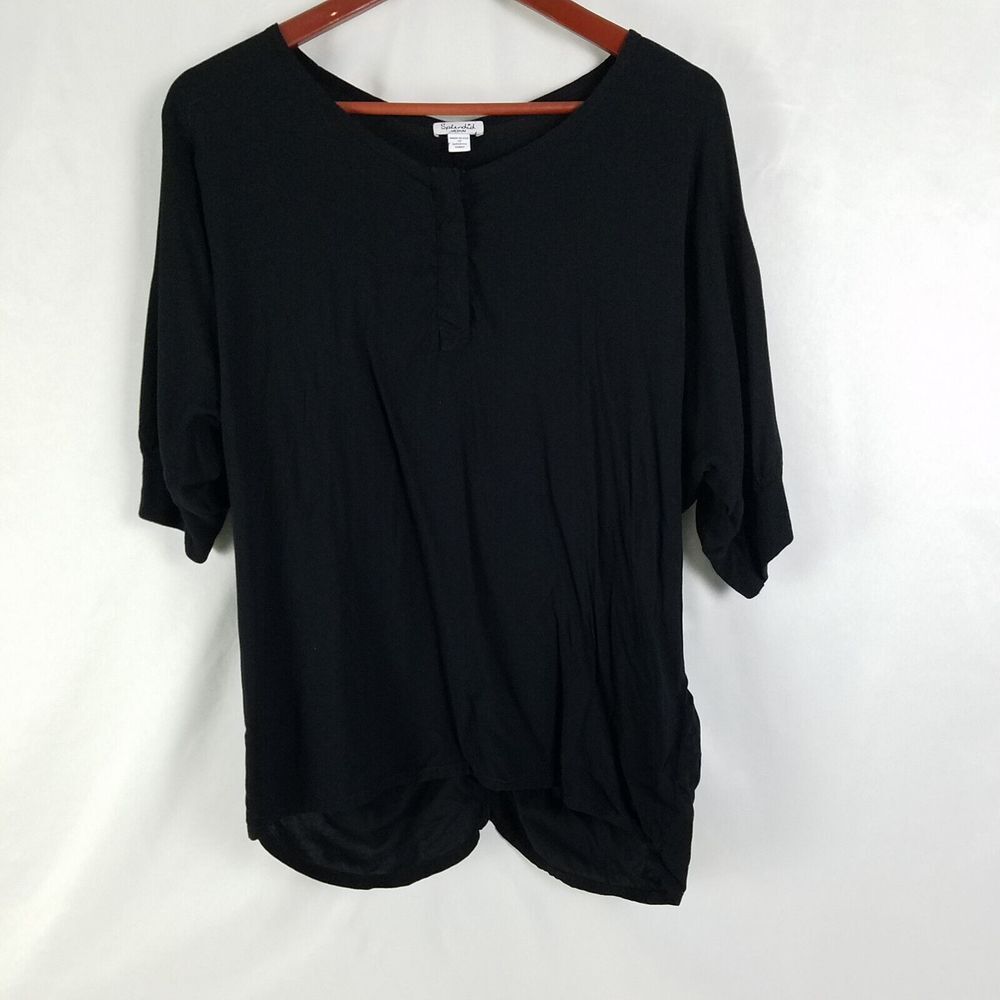 Splendid Shirt Womens Medium Black Popover Top 3/4 Dolman Sleeve Cinched Back
